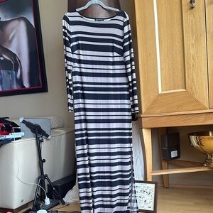 INC Striped Long Sleeve Maxi Dress with slits on each side
